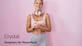  Presentation with sportswear - Slide deck with young-blonde-woman-wearing-sportswear and a soft green colored foreground