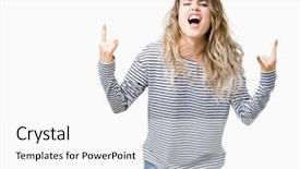  Presentation with young woman wearing boxer gloves - Colorful PPT theme enhanced with young blonde woman wearing stripes backdrop and a white colored foreground