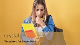  Presentation with student health - Presentation theme having young-blonde-woman-wearing-student background and a yellow colored foreground