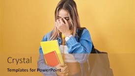  Presentation with nose - Presentation theme having young-blonde-woman-wearing-student background and a  colored foreground