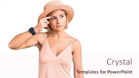  Presentation with acne woman - PPT theme featuring young-blonde-woman-wearing-summer background and a lemonade colored foreground