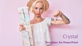  Presentation with city map - PPT layouts having young-blonde-woman-wearing-summer background and a sky blue colored foreground