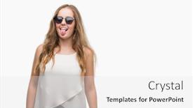  Presentation with emotion - Slides enhanced with young blonde woman wearing sunglasses sticking tongue out happy with funny expression emotion concept background and a white colored foreground
