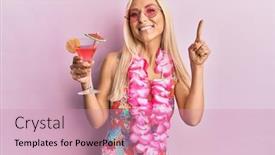  Presentation with hawaiian - Audience pleasing presentation theme consisting of young-blonde-woman-wearing-swimsuit backdrop and a coral colored foreground