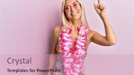  Presentation with hawaiian - Presentation design having young-blonde-woman-wearing-swimsuit background and a coral colored foreground