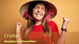  Presentation with rice paddy - Presentation design featuring young-blonde-woman-wearing-traditional background and a red colored foreground