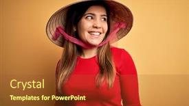  Presentation with rice paddy - Colorful presentation theme enhanced with young-blonde-woman-wearing-traditional backdrop and a tawny brown colored foreground