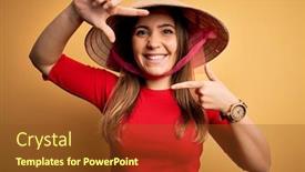  Presentation with rice paddy - Colorful PPT theme enhanced with young-blonde-woman-wearing-traditional backdrop and a tawny brown colored foreground