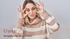  Presentation with eyes - Slide deck having young-blonde-woman-wearing-turtleneck background and a coral colored foreground