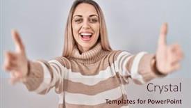  Presentation with hug - PPT layouts featuring young-blonde-woman-wearing-turtleneck background and a coral colored foreground