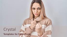  Presentation with fight - Presentation enhanced with young-blonde-woman-wearing-turtleneck background and a coral colored foreground