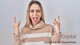  Presentation with rock star - PPT theme having young-blonde-woman-wearing-turtleneck background and a coral colored foreground