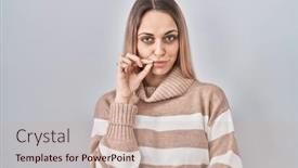  Presentation with lips mouth - PPT theme featuring young-blonde-woman-wearing-turtleneck background and a soft green colored foreground