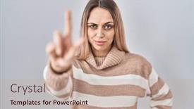  Presentation with finger - Slide deck featuring young-blonde-woman-wearing-turtleneck background and a  colored foreground