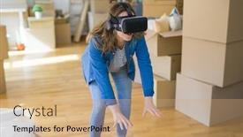  Presentation with simulation - Presentation design consisting of young-blonde-woman-wearing-virtual background and a coral colored foreground