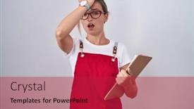  Presentation with waiter - PPT theme with young-blonde-woman-wearing-waiter background and a crimson colored foreground