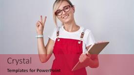  Presentation with waiter - Presentation theme featuring young-blonde-woman-wearing-waiter background and a  colored foreground