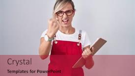  Presentation with waiter - Presentation featuring young-blonde-woman-wearing-waiter background and a crimson colored foreground