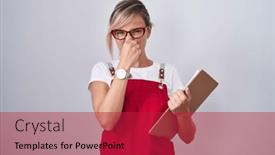  Presentation with breath - PPT theme featuring young-blonde-woman-wearing-waiter background and a crimson colored foreground