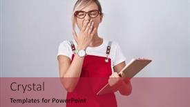  Presentation with waiter - Presentation design enhanced with young-blonde-woman-wearing-waiter background and a  colored foreground