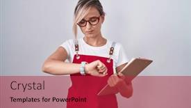  Presentation with waiter - Presentation theme featuring young-blonde-woman-wearing-waiter background and a  colored foreground