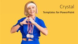  Presentation with heart love - PPT theme enhanced with young-blonde-woman-wearing-winner background and a yellow colored foreground