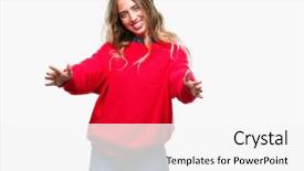  Presentation with hug - Slide set enhanced with young blonde woman wearing winter background and a  colored foreground