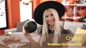  Presentation with balloon - Slide set featuring young-blonde-woman-wearing-witch background and a violet colored foreground