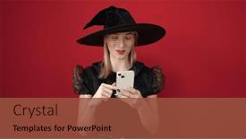  Presentation with costume - Slide set enhanced with young-blonde-woman-wearing-witch background and a tawny brown colored foreground