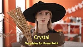  Presentation with costume - PPT layouts with young-blonde-woman-wearing-witch background and a tawny brown colored foreground