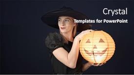  Presentation with costume - PPT theme featuring young-blonde-woman-wearing-witch background and a wine colored foreground