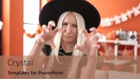  Presentation with costume - Theme having young-blonde-woman-wearing-witch background and a coral colored foreground