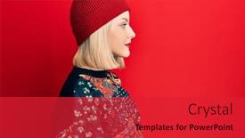  Presentation with wool - Slide set consisting of young-blonde-woman-wearing-wool background and a red colored foreground