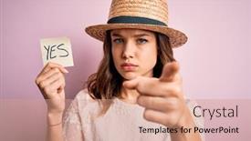  Presentation with yes - Theme consisting of young-blonde-woman-wearing background and a coral colored foreground