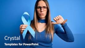  Presentation with colon - Amazing presentation design having young-blonde-woman-with-blue backdrop and a ocean colored foreground