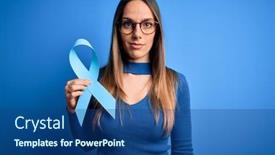  Presentation with colon - Colorful theme enhanced with young-blonde-woman-with-blue backdrop and a ocean colored foreground