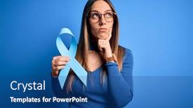  Presentation with colon - Beautiful slide deck featuring young-blonde-woman-with-blue backdrop and a ocean colored foreground