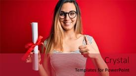  Presentation with blue eyes - Cool new presentation theme with young-blonde-woman-with-blue backdrop and a crimson colored foreground