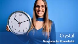  Presentation with minute - Slide deck having young-blonde-woman-with-blue background and a ocean colored foreground