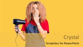  Presentation with curly hair - Presentation theme with young-blonde-woman-with-curly background and a yellow colored foreground