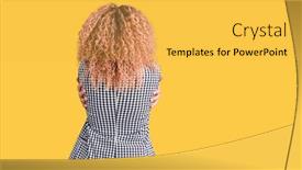  Presentation with hair care - Slide deck having young-blonde-woman-with-curly background and a yellow colored foreground