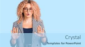  Presentation with curly hair - Audience pleasing slide set consisting of young-blonde-woman-with-curly backdrop and a light blue colored foreground