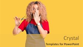  Presentation with barber - Presentation design featuring young-blonde-woman-with-curly background and a yellow colored foreground