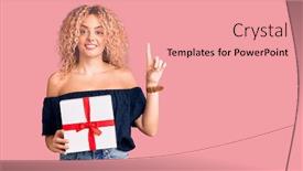  Presentation with curly hair - Colorful slide set enhanced with young-blonde-woman-with-curly backdrop and a coral colored foreground