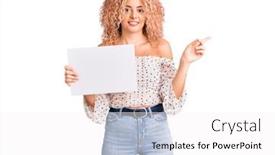  Presentation with poster - Theme featuring young-blonde-woman-with-curly background and a white colored foreground