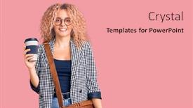  Presentation with leather bag - Beautiful theme featuring young-blonde-woman-with-curly backdrop and a coral colored foreground