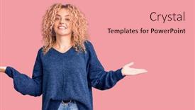  Presentation with comparison - PPT theme enhanced with young-blonde-woman-with-curly background and a coral colored foreground