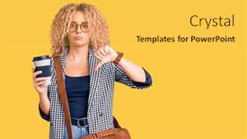  Presentation with leather bag - Slide deck featuring young-blonde-woman-with-curly background and a yellow colored foreground