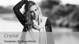  Presentation with denim - Colorful slide set enhanced with young-blonde-woman-with-long backdrop and a light gray colored foreground