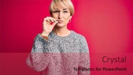  Presentation with lips mouth - Colorful slide set enhanced with young-blonde-woman-with-modern backdrop and a red colored foreground